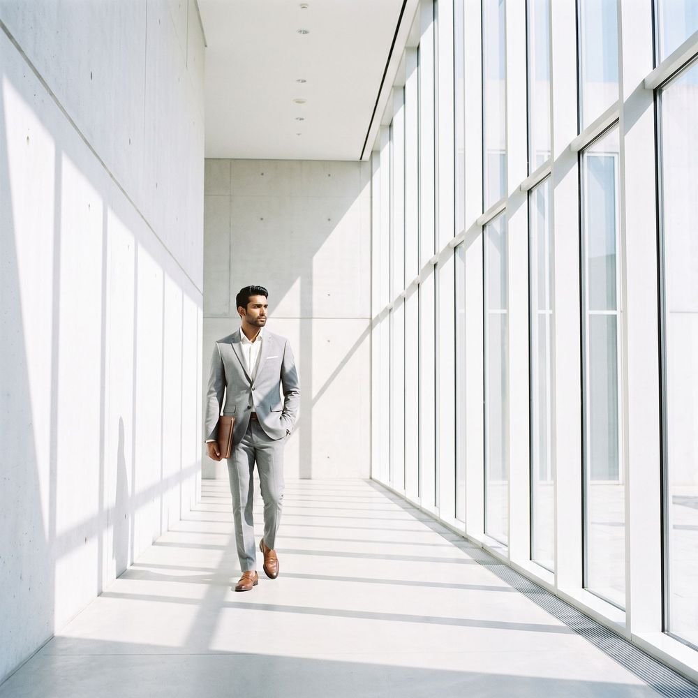 Man walking through an architectural space – Colour Cube Media